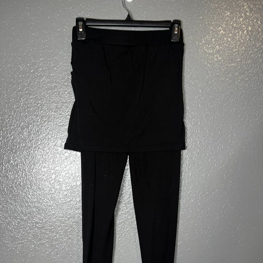 Yitong Girls Size 4 Black Skirted Leggings Gold Button Stretch